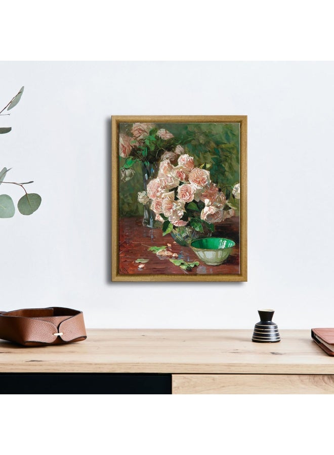 Pyradecor Vintage Canvas Wall Art Retro Natural Wood Framed Home Decor White Roses Canvas Prints Mid Century Wall Decor for Living Room Office Farmhouse Kitchen Decorations AH1108-2025NW - Image 3