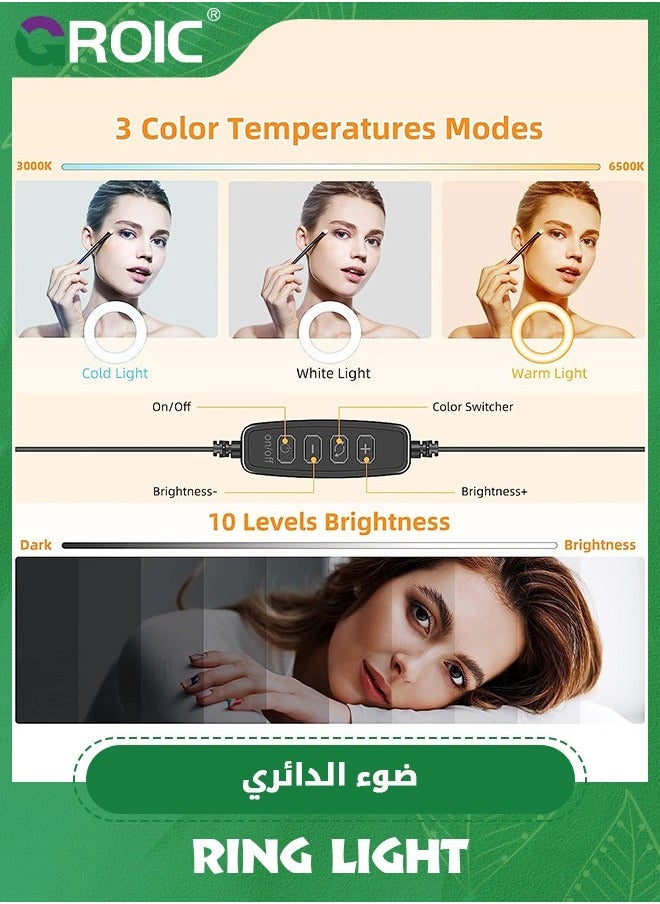 GROIC Ring Light for Computer Laptop, Video Conference Lighting kit Zoom Meetings, Small Led Selfie Portable with Stand, Cell Phone Holder Desktop Skype Call Black  - Image 3