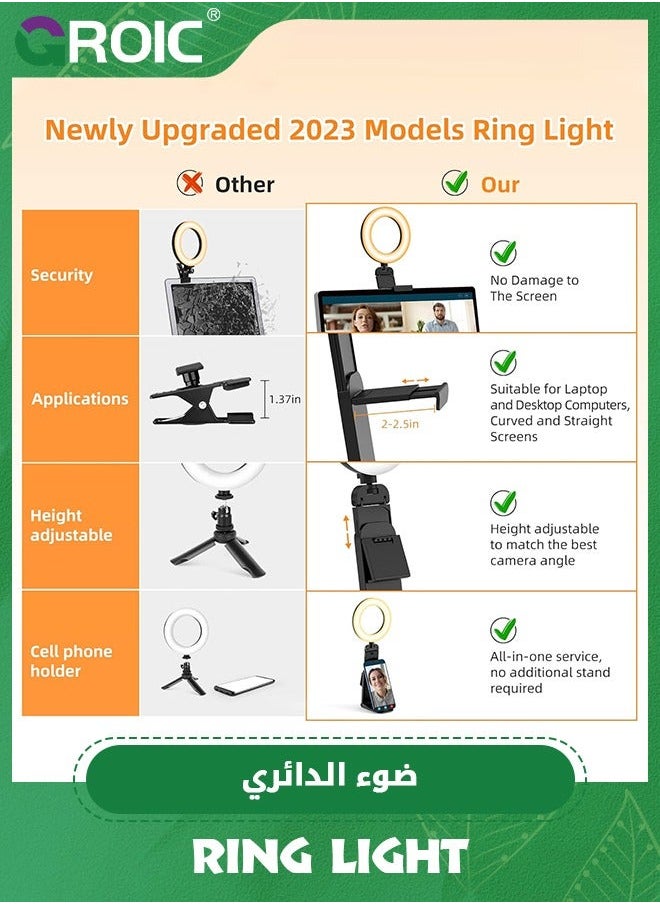 GROIC Ring Light for Computer Laptop, Video Conference Lighting kit Zoom Meetings, Small Led Selfie Portable with Stand, Cell Phone Holder Desktop Skype Call Black  - Image 4