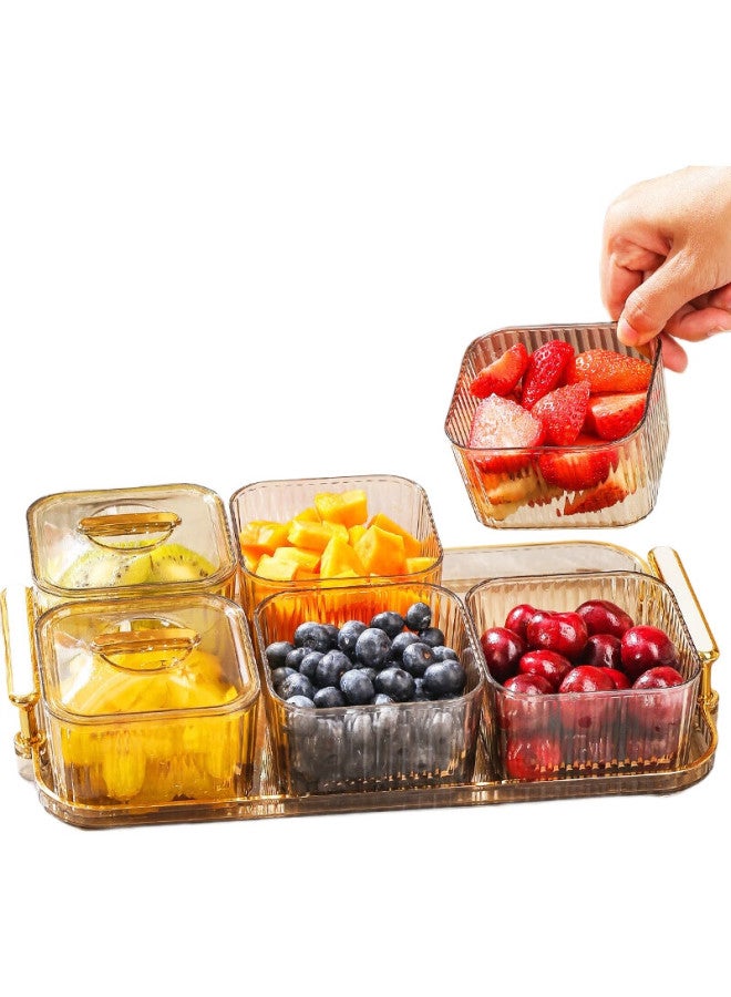 Caizhi Fruit Plate With Lid, High-End Divided Fruit Tray, Home Use Candy Snack Light Luxury Dessert Plate, 3 Compartments, Champagne Color, Cz6710 - Image 2