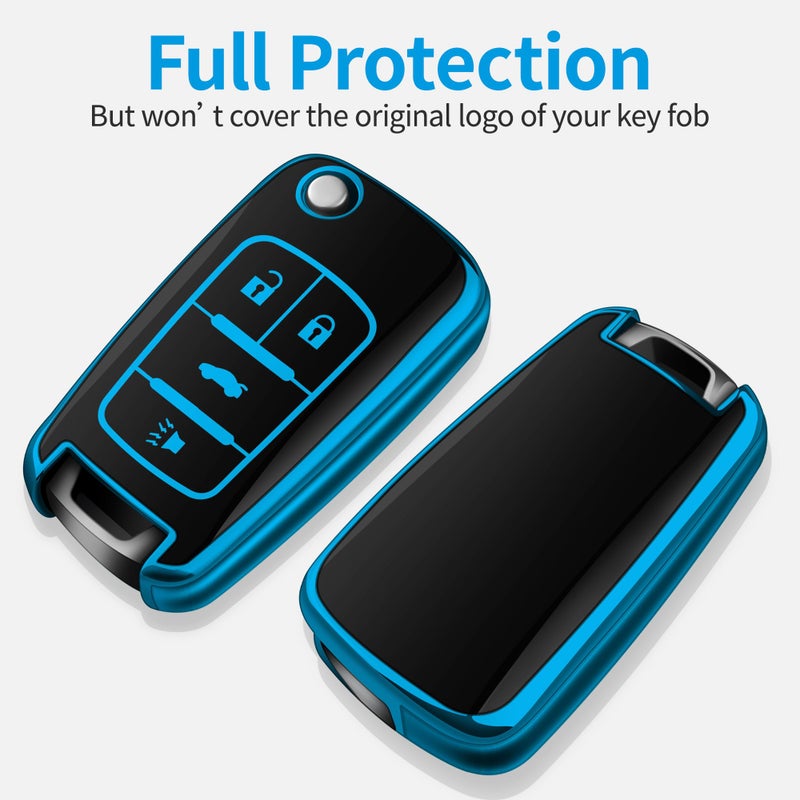 Tukellen for Chevy Key Fob Cover Special Soft TPU Key Case Key Shell Compatible with Chevrolet Camaro Cruze Malibu Sonic Volt Park Impala Buick Encore Allure Regal Key Shell (Blue, 4 Buttons) - Image 3