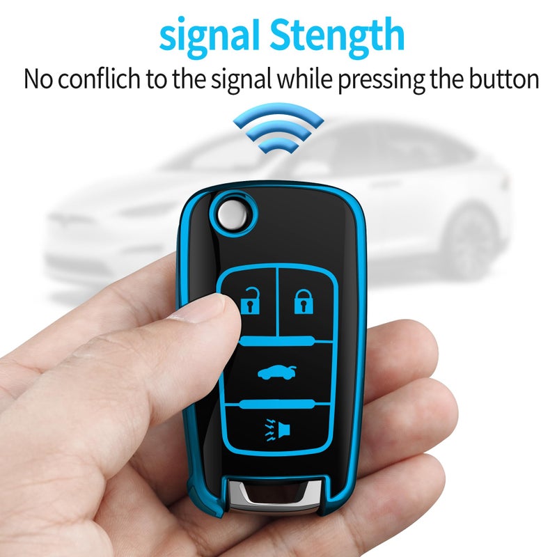Tukellen for Chevy Key Fob Cover Special Soft TPU Key Case Key Shell Compatible with Chevrolet Camaro Cruze Malibu Sonic Volt Park Impala Buick Encore Allure Regal Key Shell (Blue, 4 Buttons) - Image 5