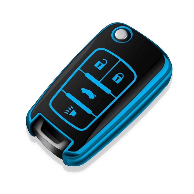 Tukellen for Chevy Key Fob Cover Special Soft TPU Key Case Key Shell Compatible with Chevrolet Camaro Cruze Malibu Sonic Volt Park Impala Buick Encore Allure Regal Key Shell (Blue, 4 Buttons) - Image 1
