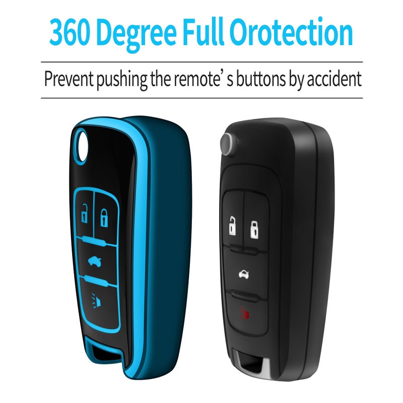 Tukellen for Chevy Key Fob Cover Special Soft TPU Key Case Key Shell Compatible with Chevrolet Camaro Cruze Malibu Sonic Volt Park Impala Buick Encore Allure Regal Key Shell (Blue, 4 Buttons) - Image 4