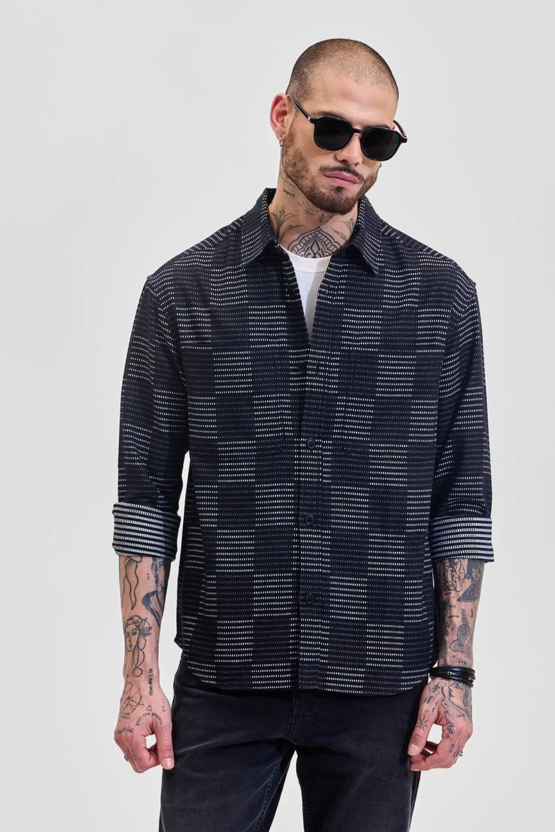 SNITCH Black Geometric Relaxed Fit Shirt