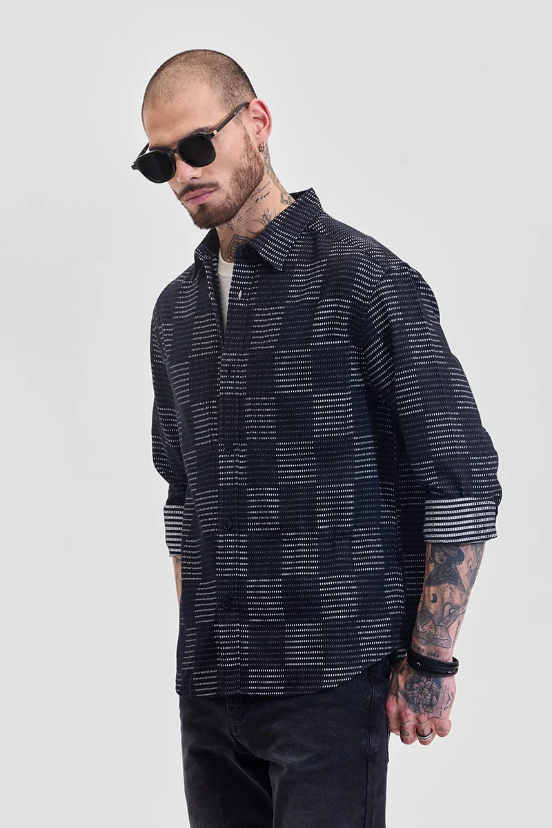 SNITCH Black Geometric Relaxed Fit Shirt