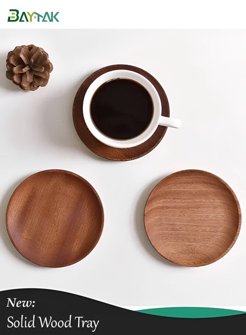 Solid Wood Round Serving Tray for Tea, Bread, Desserts & Fruit, Wooden Kitchen Tray, 12×12cm