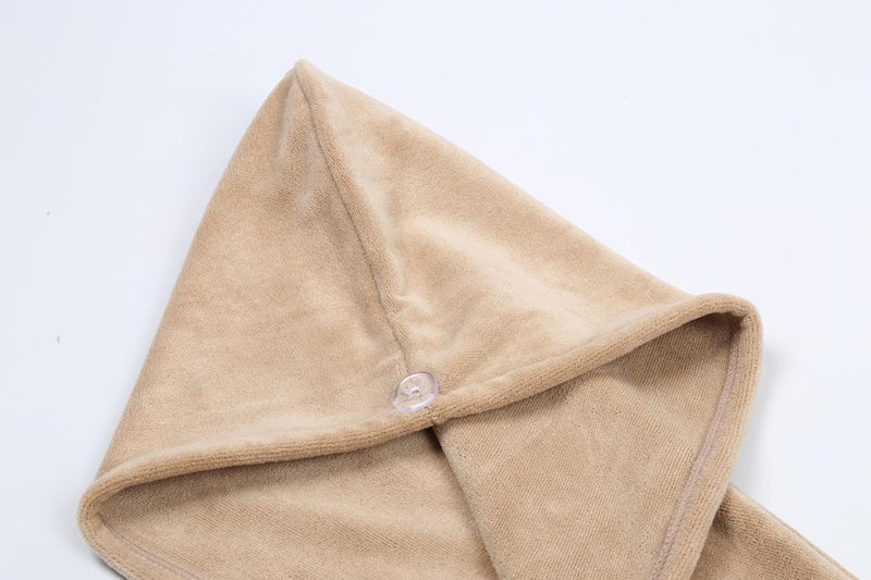 HOUSSE Microfibre Head Towels | 550 GSM High Absorbent Hair Wrap with Adjustable Buttons for Girls | Super Soft & Quick Dry Wrap Towel for Hairs | Pack of 2 | 25x65 cm (Cocco Brown & Sandrift) - Image 5