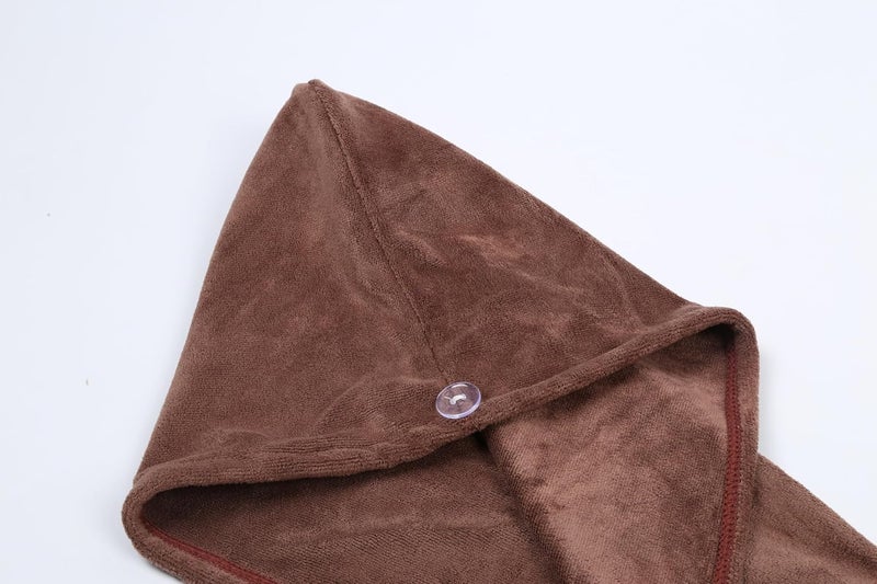 HOUSSE Microfibre Head Towels | 550 GSM High Absorbent Hair Wrap with Adjustable Buttons for Girls | Super Soft & Quick Dry Wrap Towel for Hairs | Pack of 2 | 25x65 cm (Cocco Brown & Sandrift) - Image 2