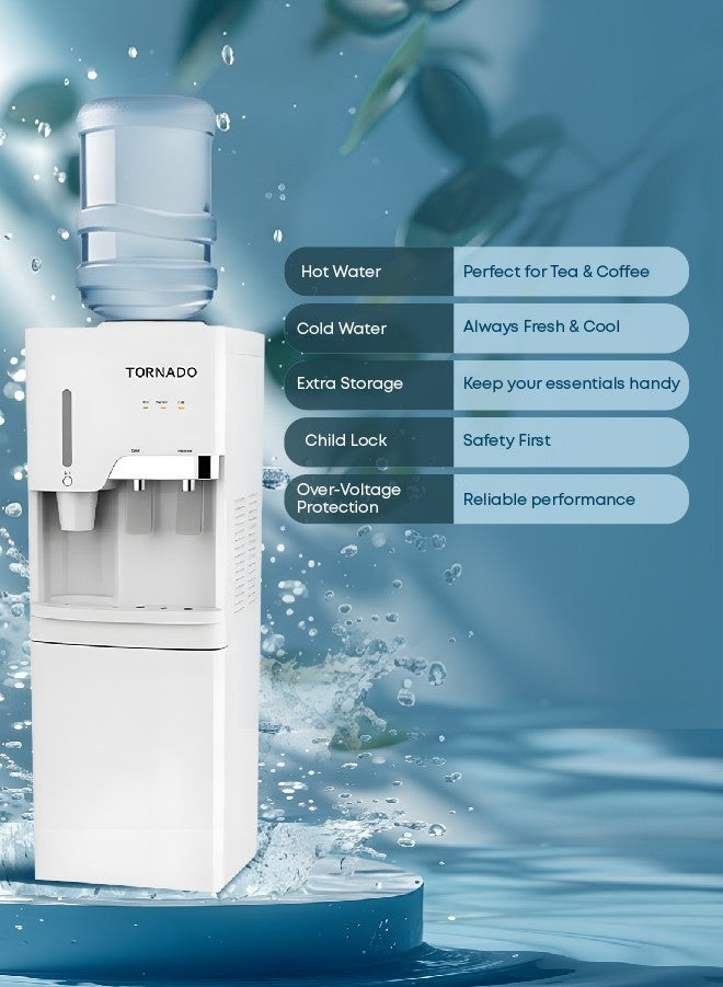 TORNADO Water Dispenser with Cup Holder Top Loading with Bottom Cabinet Hot & Cold 2 Taps - Image 5