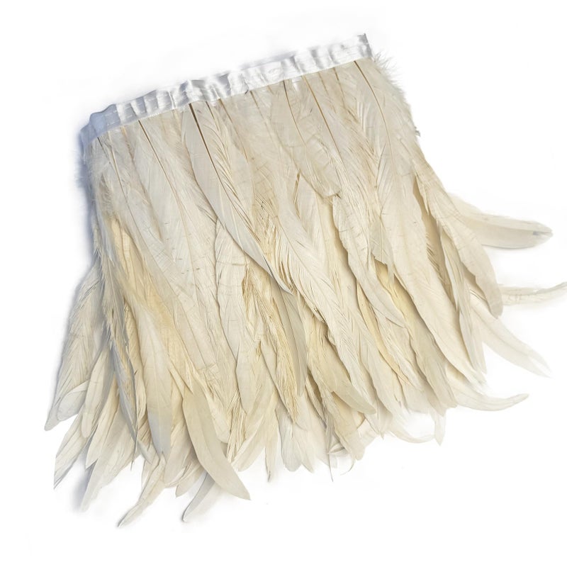 2 Yards 1012 Rooster Hackle Feather Fringe Trim Sewing Craft Feather for DIY DecorationsOff White