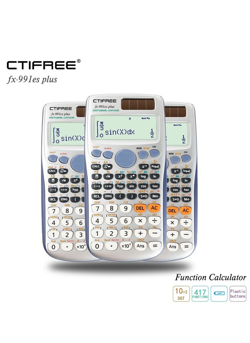 CTIFREE - آلة حاسبة علمية FX 991ES Plus 417 دالة 2 سطر 10+2 أرقام شاشة مكتوبة آلة حاسبة علمية تعمل بالطاقة الشمسية - Image 1