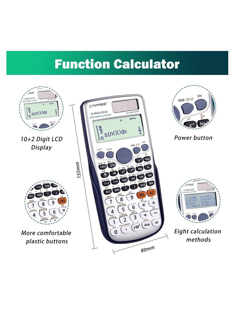 CTIFREE - آلة حاسبة علمية FX 991ES Plus 417 دالة 2 سطر 10+2 أرقام شاشة مكتوبة آلة حاسبة علمية تعمل بالطاقة الشمسية - Image 1