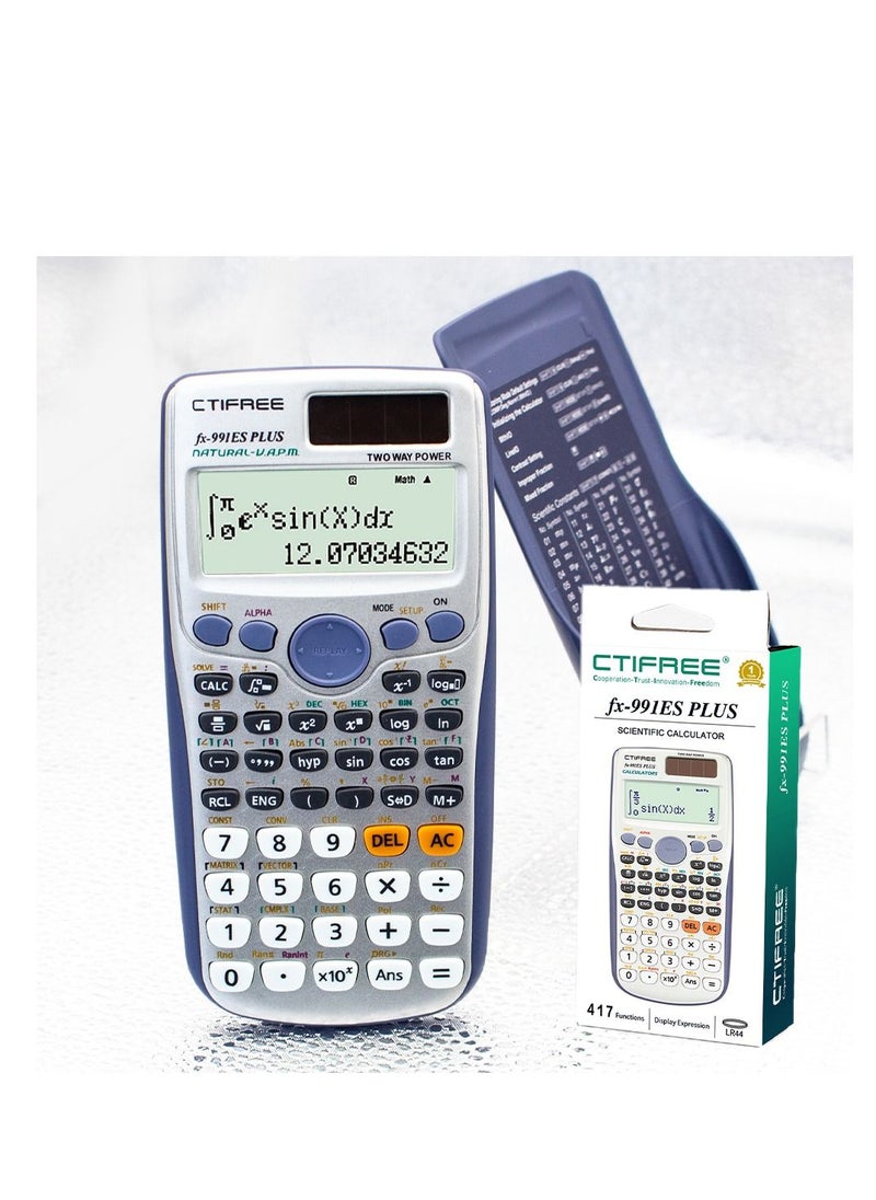 CTIFREE - آلة حاسبة علمية FX 991ES Plus 417 دالة 2 سطر 10+2 أرقام شاشة مكتوبة آلة حاسبة علمية تعمل بالطاقة الشمسية - Image 1