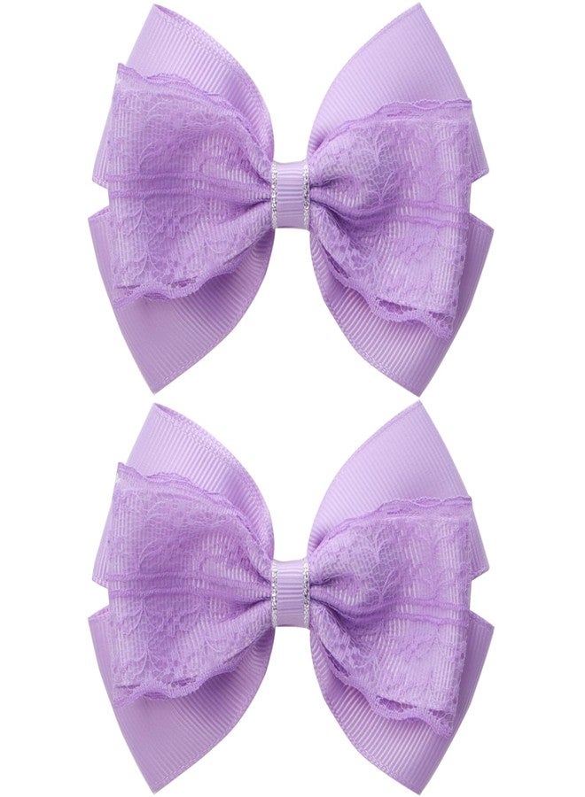 ZOLYCO 4-Inch Hair Bows Alligator Clips Delicate Lace Hair Accessories for Girls, Toddler, Kids and Women Daily Dress Up Birthday Wedding Christmas Occasions- Set of 2 (Purple) - Image 1