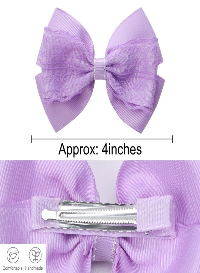 ZOLYCO 4-Inch Hair Bows Alligator Clips Delicate Lace Hair Accessories for Girls, Toddler, Kids and Women Daily Dress Up Birthday Wedding Christmas Occasions- Set of 2 (Purple) - Image 4