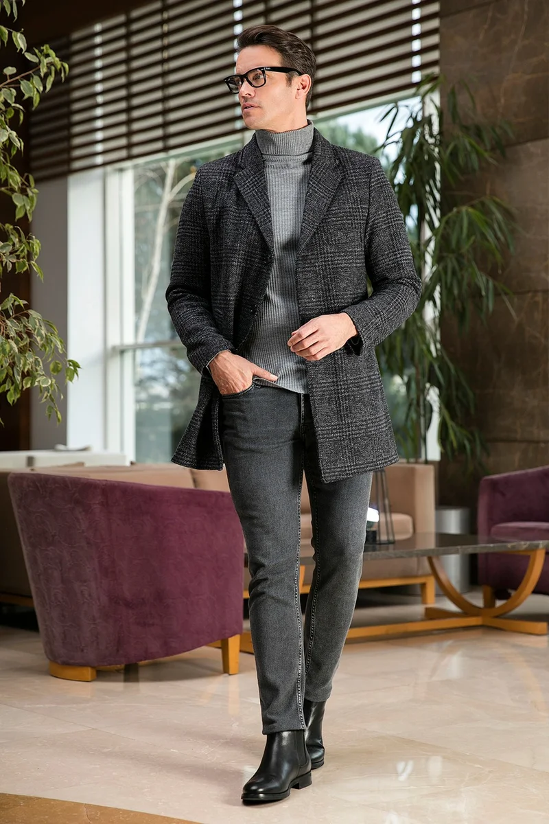 Buratti Slim Fit Single Slit Buttoned Mono Collar Cashew Coat Men's Coat 5840098