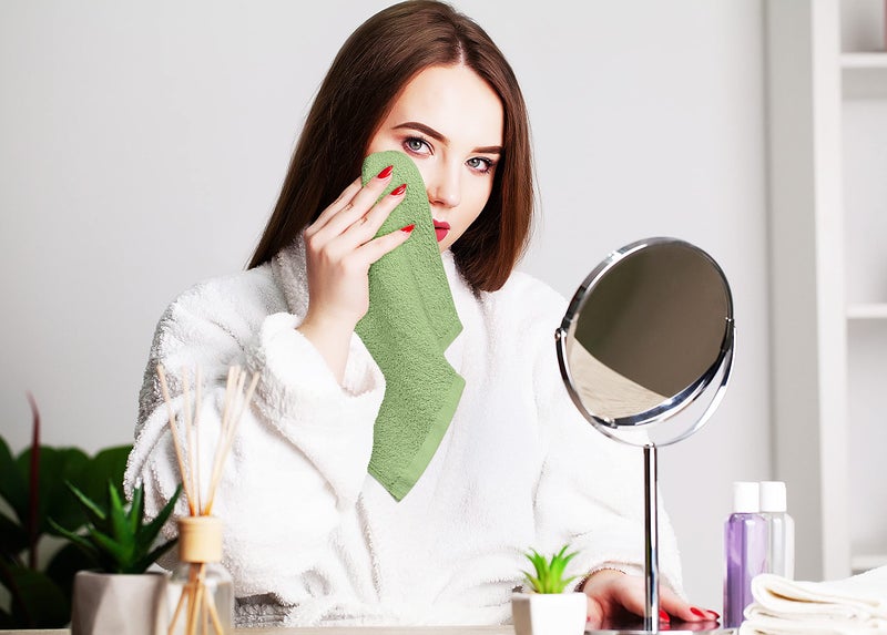 Utopia Towels 24 Pack Cotton Washcloths Set - 100% Ring Spun Cotton, Premium Quality Flannel Face Cloths, Highly Absorbent and Soft Feel Fingertip Towels (Sage Green) - Image 4