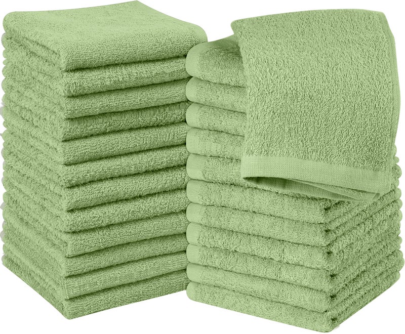 Utopia Towels 24 Pack Cotton Washcloths Set - 100% Ring Spun Cotton, Premium Quality Flannel Face Cloths, Highly Absorbent and Soft Feel Fingertip Towels (Sage Green) - Image 1