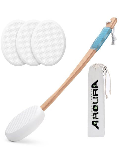 Premium Lotion Applicator For Back | Easy Reach | Self-Application of Cream Sunscreen Self Tanner | Includes 1 Applicator Handle, 3 Pads