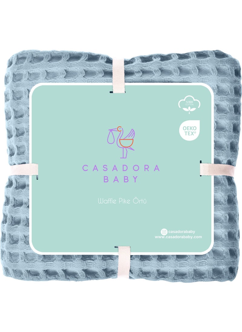 Casadora Baby 100% Cotton Baby Thick Waffle Blanket - Blue  - Image 5