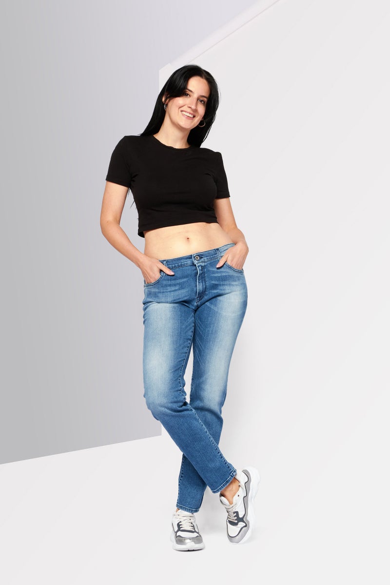 Replay Women Slim Fit Stretchable Washed Denim Jeans, Blue - Image 2