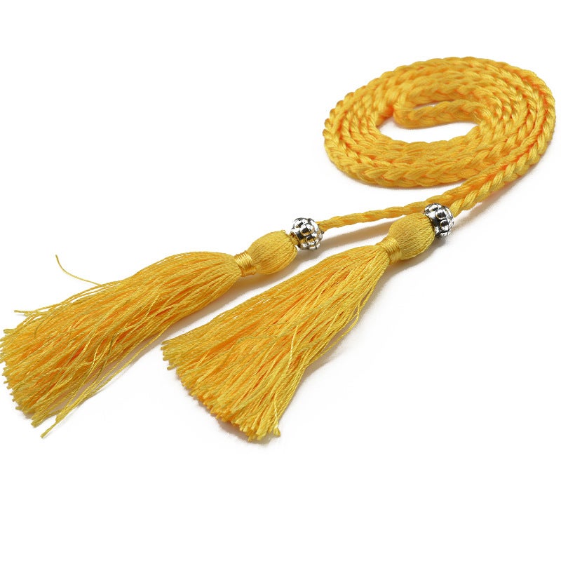 Braided Tassel Belt Ladies Skinny Butterfly Knot Rhubarb gold 