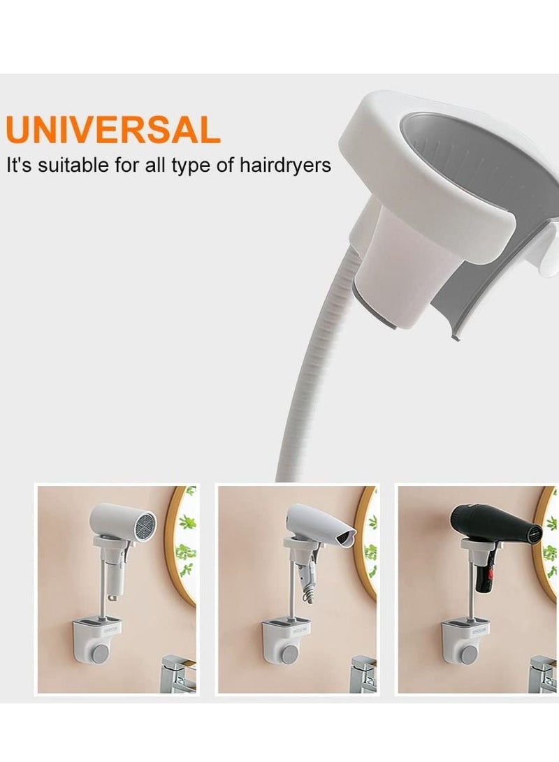 SYOSI Hair Dryer Holder Hands Free Adjustable 360 Degree Rotation Lazy Hair Blow Drying Stand with Storage Positionable Arm Bathroom Toilet Bedroom Wall Mount for Mirror and Ceramic Tile - Image 5