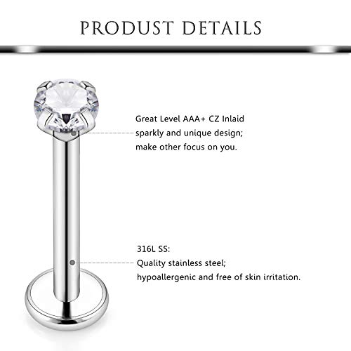 Hoeudjo 18PCS 16G Surgical Steel Lip Hoop Ring Crystal Cubic Horseshoe Barbell Tragus Cartilage Earring Helix Daith Septum Hoop Piercing Body Piercing Jewelry Retainer for Women Men 10mm Black - Image 2