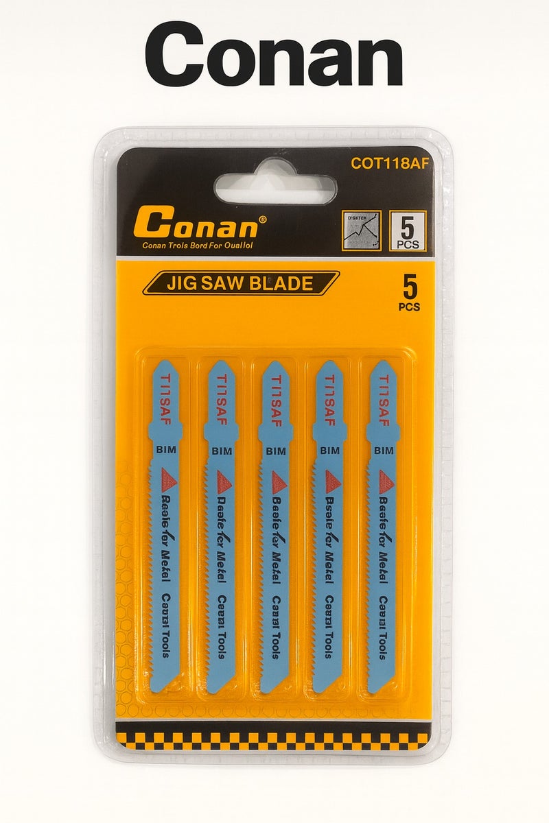 Conan 5-Piece Jig Saw Blade Set – Model COT118AF, BIM T118AF for Precision Thin Metal Cutting - Image 1
