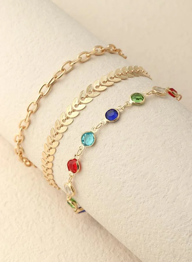 Take Two Set of 3 - Leaf Chain Bracelets