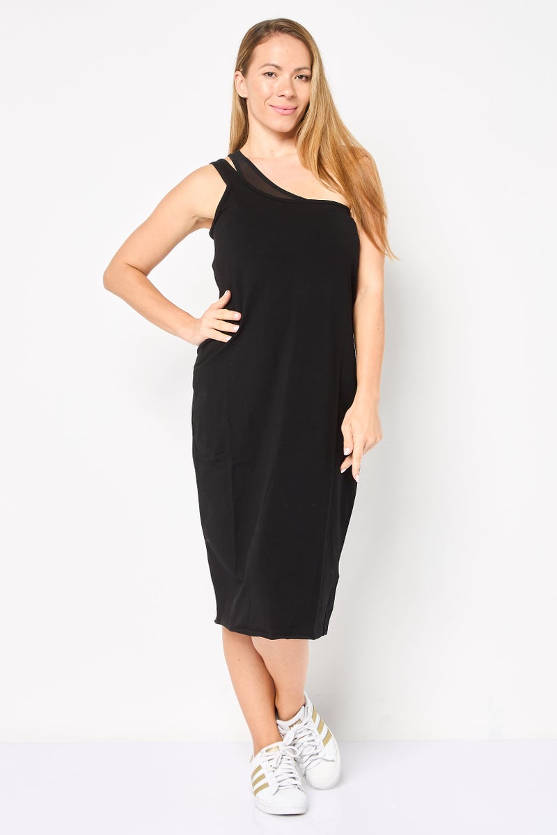 DKNY Sport Women Sportswear Fit One Shoulder Sleeve Outdoor Dress, Black - Image 1