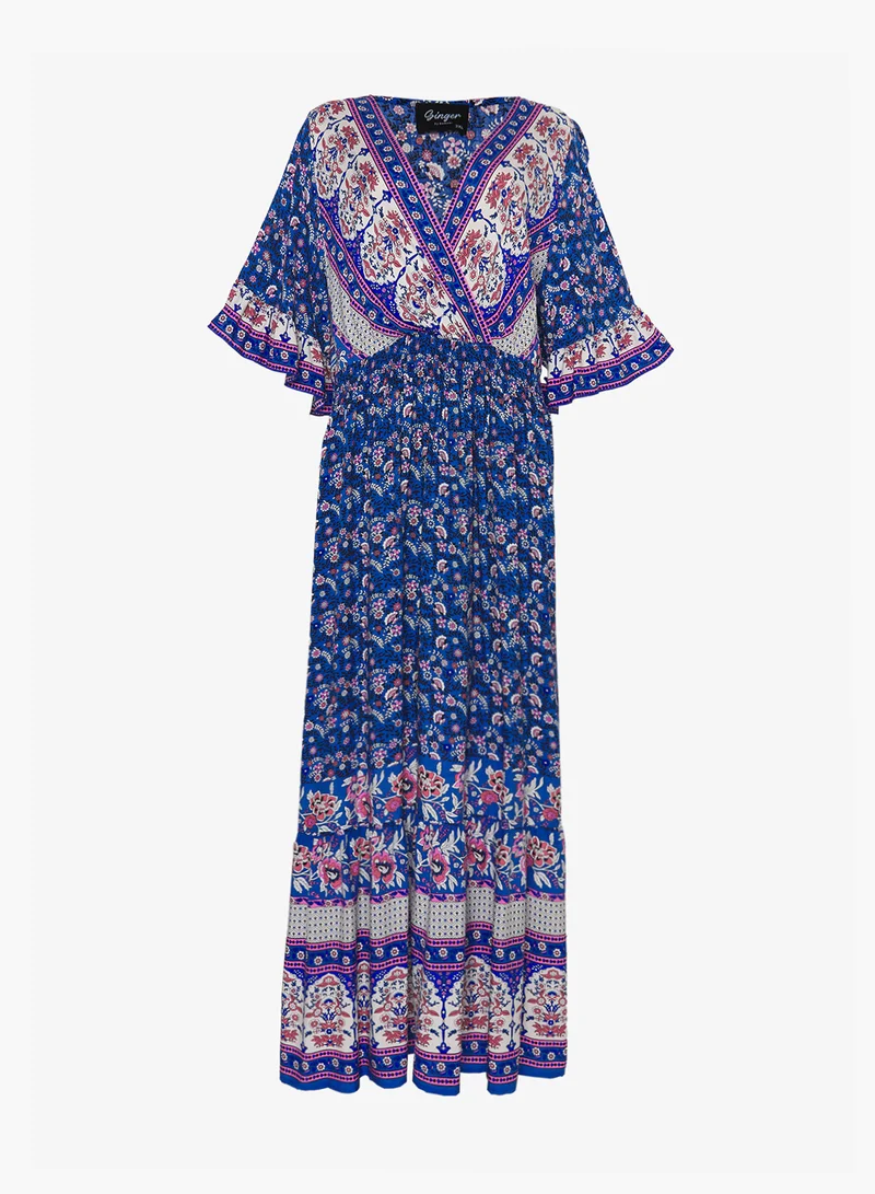 Ginger Plus Boho Floral Print A Line Dress