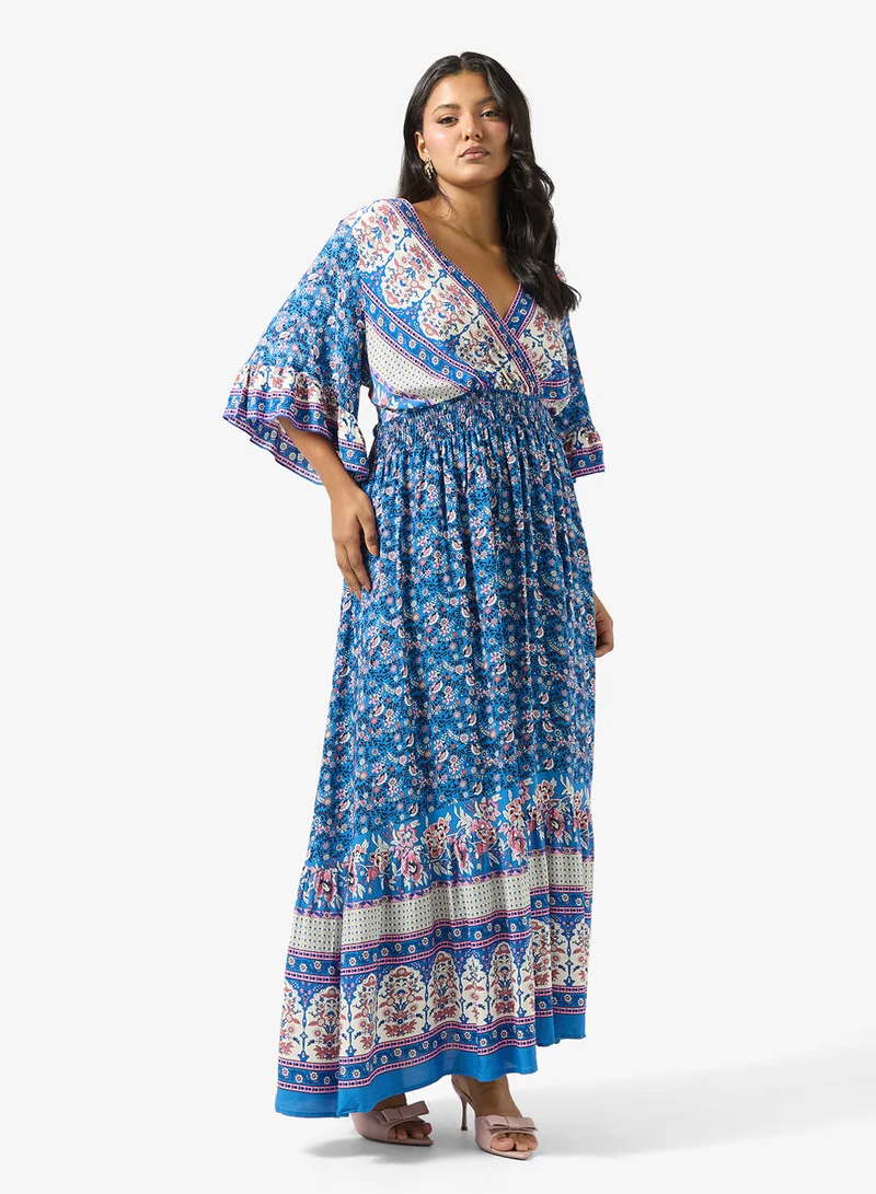 Ginger Plus Boho Floral Print A Line Dress