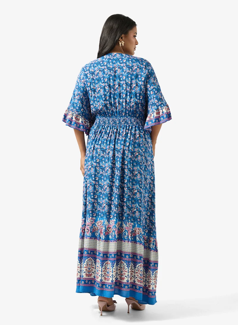 Ginger Plus Boho Floral Print A Line Dress