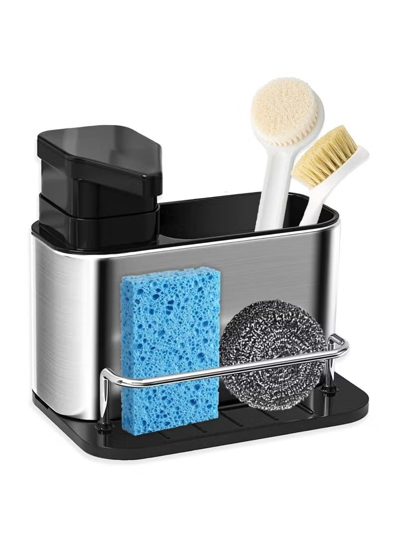 Shein 3-in-1 Stainless Steel Kitchen Sink Organizer with Soap Dispenser and Sponge Holder – Space-Saving, Stylish Dishwashing Station - Image 1