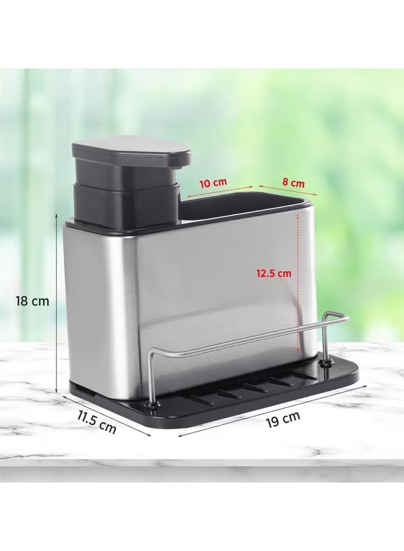 Shein 3-in-1 Stainless Steel Kitchen Sink Organizer with Soap Dispenser and Sponge Holder – Space-Saving, Stylish Dishwashing Station - Image 2