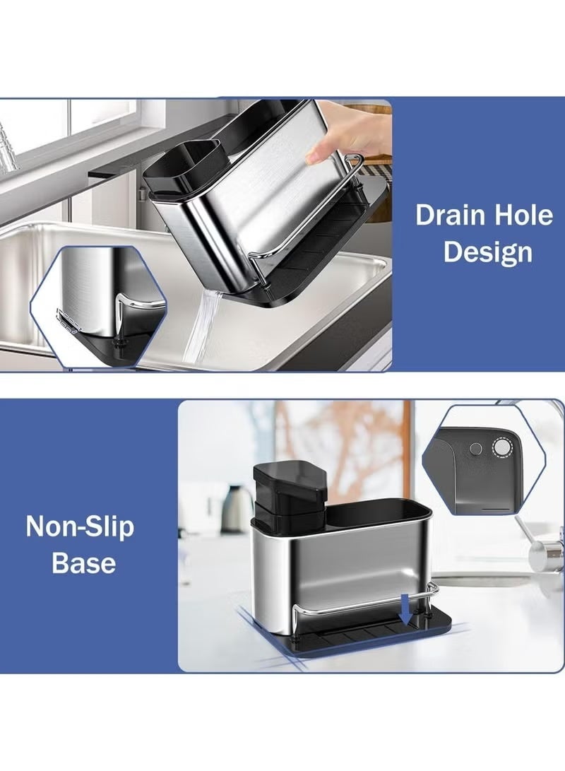 Shein 3-in-1 Stainless Steel Kitchen Sink Organizer with Soap Dispenser and Sponge Holder – Space-Saving, Stylish Dishwashing Station - Image 5