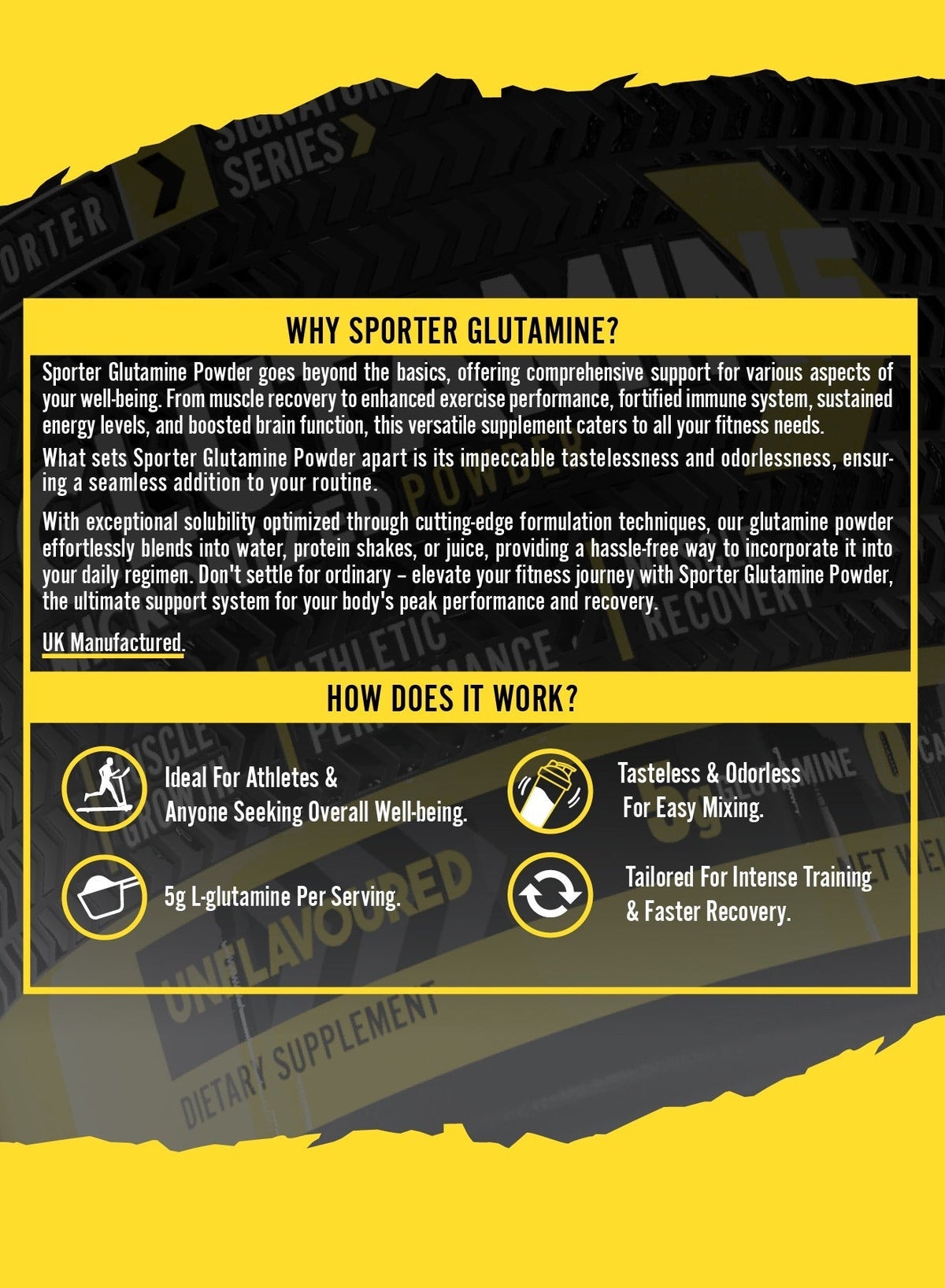 Sporter Unflavored L-Glutamine Pure Micronized Powder 300g 60 Servings