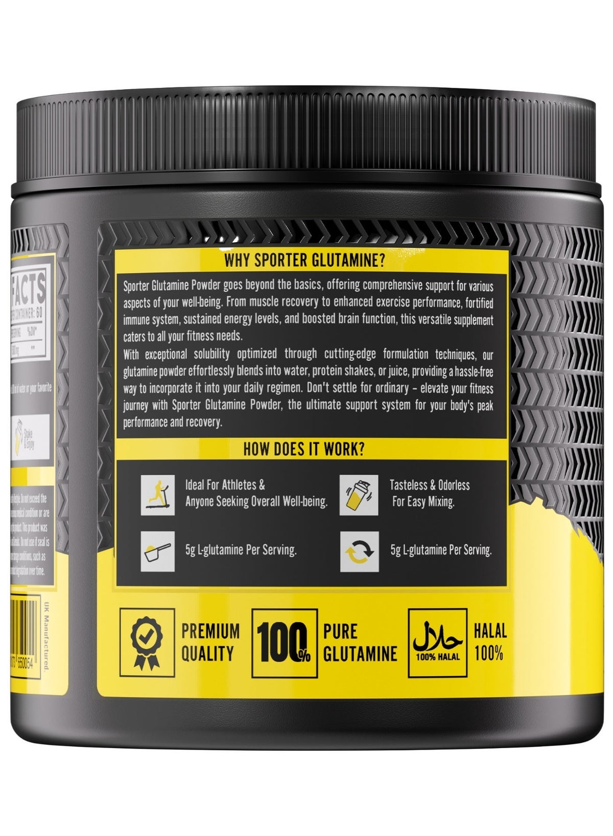 Sporter Unflavored L-Glutamine Pure Micronized Powder 300g 60 Servings
