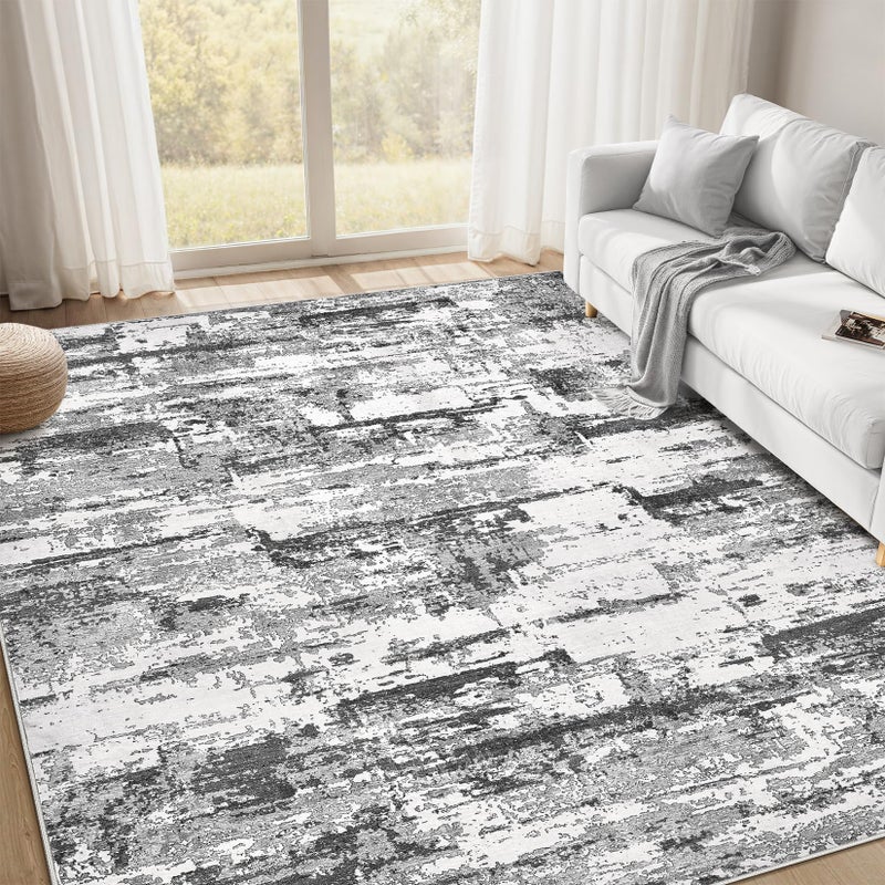 Area Rugs for Living Room 5x7 Abstract Washable Rug Modern Neutral Large Soft Stain Resistant NonSlip Backing Machine Table for Bedroom Dining Room Indoor Home Office Carpet  Black Grey