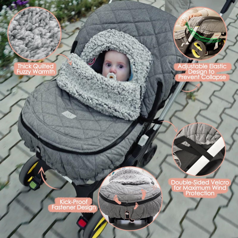 ACRABROS Car Seat Cover Baby: Winter Infant Carseat Canopy for Boy Girl Newborn, Zipper Peeping Window, Warm Cozy Cold Weather Waterproof Fitted, Heather Grey - Image 5