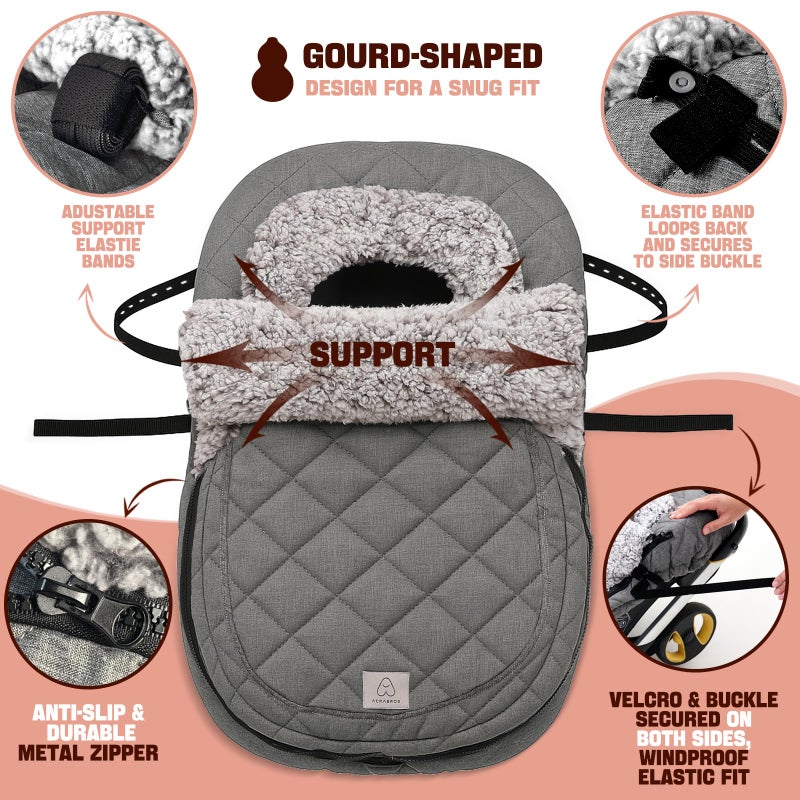 ACRABROS Car Seat Cover Baby: Winter Infant Carseat Canopy for Boy Girl Newborn, Zipper Peeping Window, Warm Cozy Cold Weather Waterproof Fitted, Heather Grey - Image 3