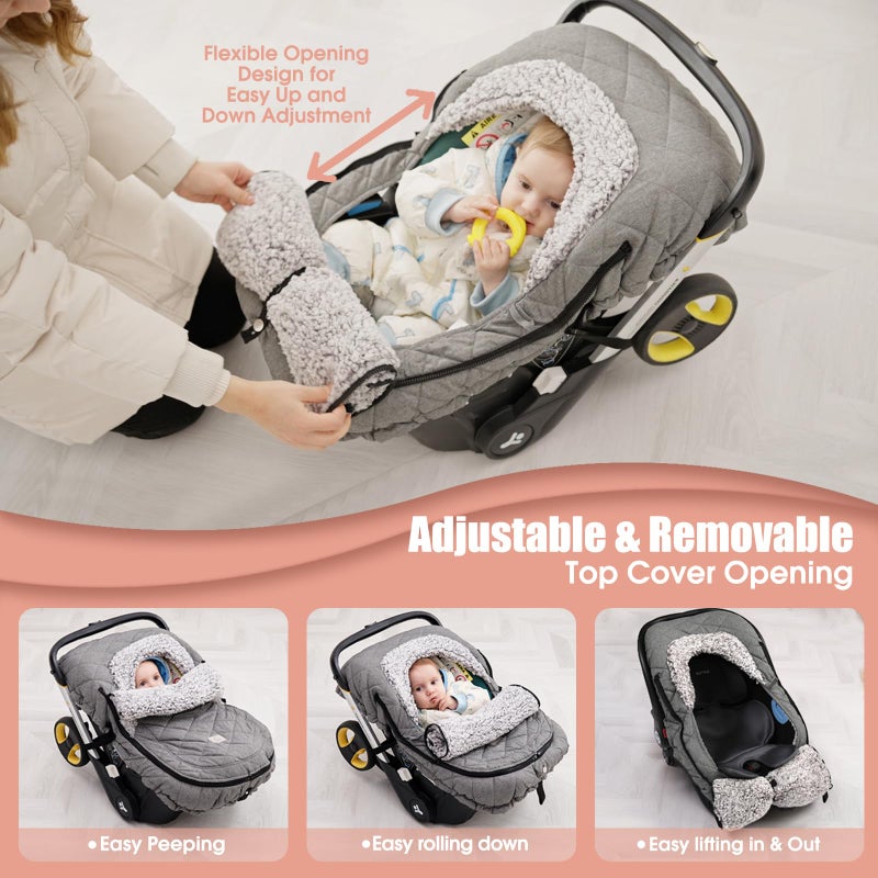 ACRABROS Car Seat Cover Baby: Winter Infant Carseat Canopy for Boy Girl Newborn, Zipper Peeping Window, Warm Cozy Cold Weather Waterproof Fitted, Heather Grey - Image 2