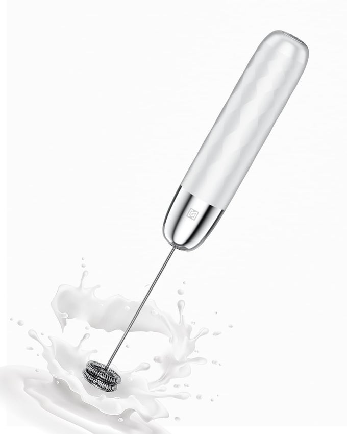 RECHARGEABLE MILK FROTHER HANDHELD ELECTRIC FOAM MAKER DETACHABLE STAINLESS STEEL WHISK DRINK MIXER FOAMER MINI BLENDER FOR MATCHA LATTES CAPPUCCINO NO STAND WHITE