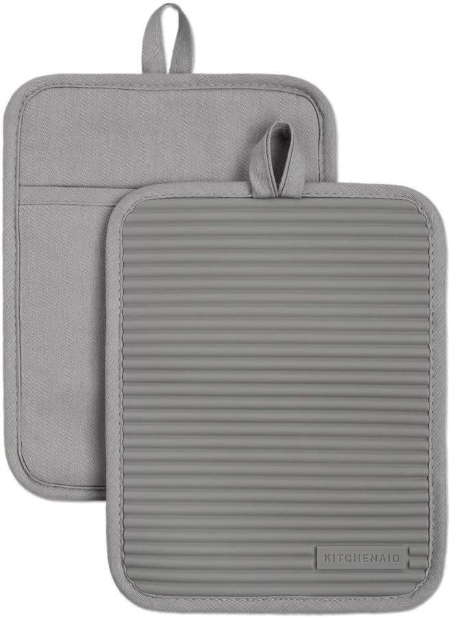 KitchenAid KitchenAid Ribbed Soft Silicone Water Resistant Pot Holder Set, Grey, 2 Piece Set  - Image 1