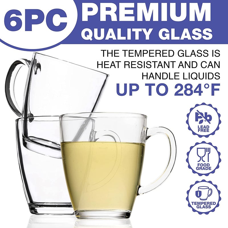 KELVEE Glass Coffee Mug with Handle Set of 6 Medium Clear Drinking CupsTempered Glasses CupThermal Shock Resistant Mugs for Tea Espresso Cappuccino Milk Hot Latte - Image 5
