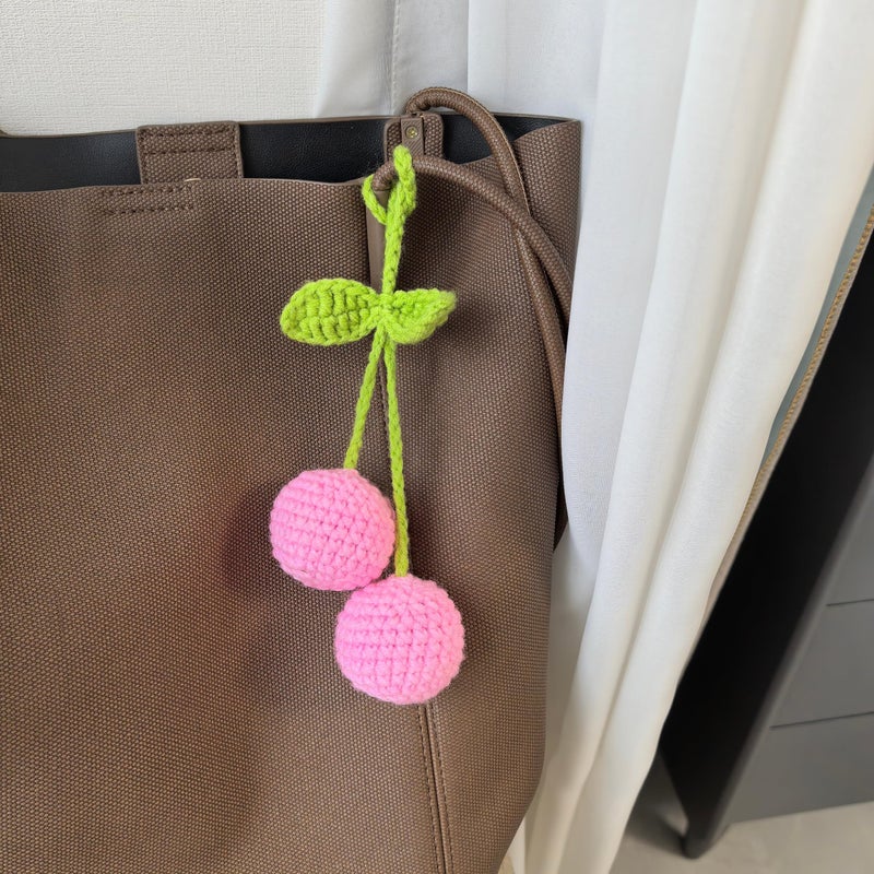 Mshion Car Rear View Mirror Hanging Accessory  Cute Pink Cherry Car Accessories  Crochet Car Decor  Hand Knitted Car Mirror Hanger - Image 4