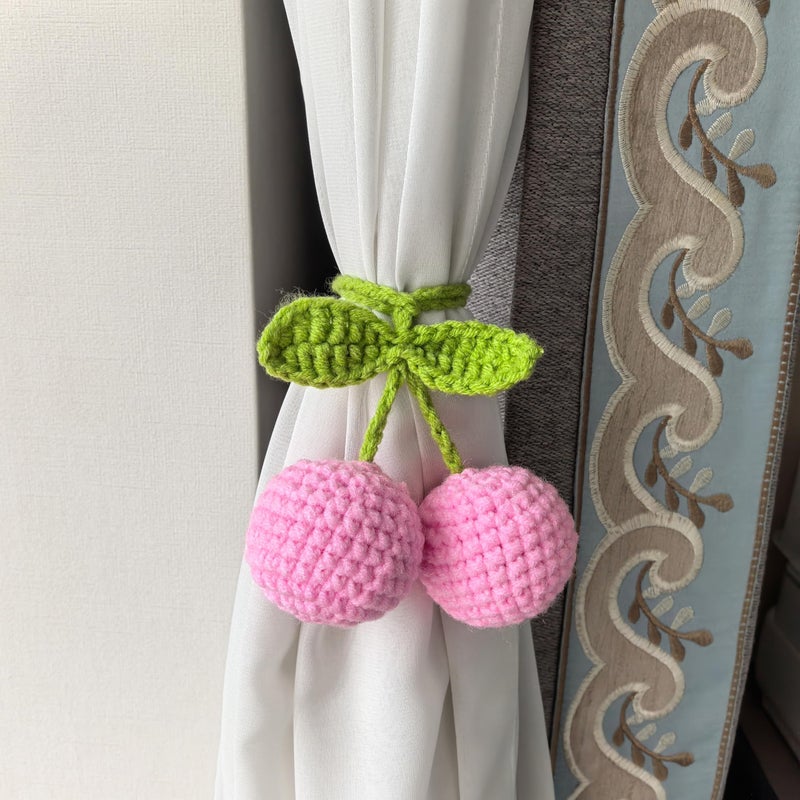 Mshion Car Rear View Mirror Hanging Accessory  Cute Pink Cherry Car Accessories  Crochet Car Decor  Hand Knitted Car Mirror Hanger - Image 2