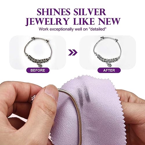 SEVENWELL 50pcs Jewelry Cleaning Cloth Purple Polishing Cloth for Sterling Silver Gold Platinum Small Silver Polish 8x8cm - Image 3
